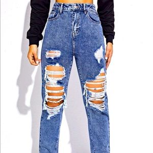 Barley worn high waisted mom jeans